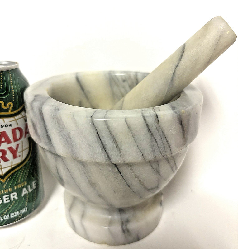 Large White Marble Mortar and Pestle 5” Kitchen Cooking Tool Set Grinding Herbs