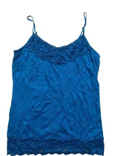 Great Northwest Indigo Y2K Babydoll Camisole Top Womens Medium Blue Crochet Boho