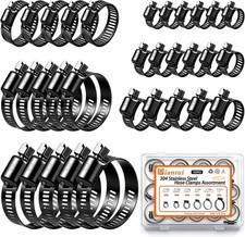 32 Pcs Black Hose Clamps Assortment Kit 142 6-51mm Hose Clamps Stainless