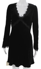 Rixo Women Dress Black V-Neck Long Sleeve Mini Knee Length Viscose Size 6