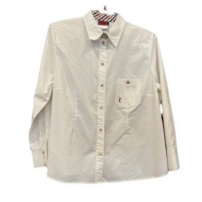 BASLER  Womans Cotton Stretch Off White Ivory Plaid Top Blouse US 12 EU 42 EUC