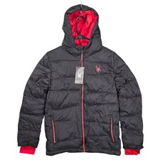 Spyder Puffer Jacket Kids Size L 14/16 Black Red New Hooded Quilted Winter Coat