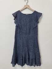 Loft NWT Grey Floral Lace Ruffle Dress Size 10 Flutter Sleeve