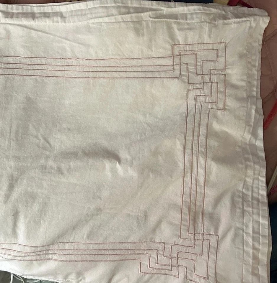 King Duvet Ivory W/Pale Pink Trim 4 Large Shams Satin Cotton Hotel Nouveau Brand - Image 3 of 4