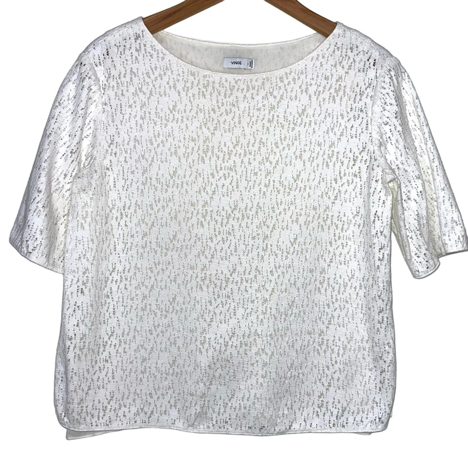 Blusa Vince blanca encaje seda superpuesta manga codo talla pequeña Foto 2 de 4