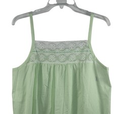 Vtg 70s Sears Long Nightgown Square Neck Poly/Cotton Green Sleeveless Medium
