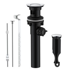 Bathroom Sink Drain Stopper with Lift Rod, Chrome Sink Drain with Overflow, L...