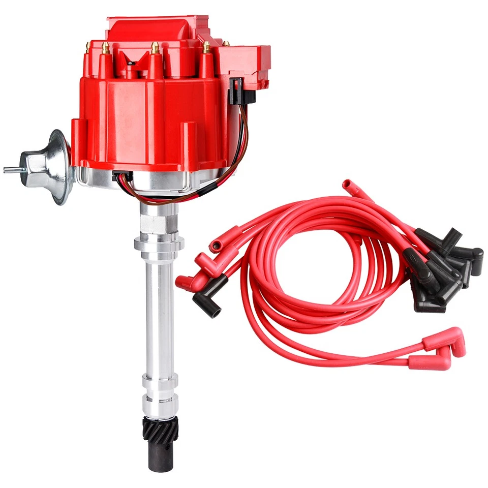 Distribuidor HEI y cables de bujía para Chevy 283 305 327 350 400 bloque pequeño V8 Foto 2 de 4