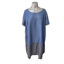 AVA & VIV Women's Plus Size 2X Two-Tone Chambray Lyocell Colorblock Shift Dress
