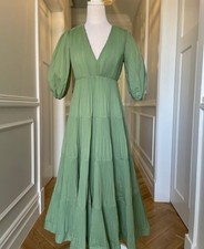 ZIMMERMANN Pleated Balloon Sleeve Tiered Midi Plisse Dress Size 0 8au US4