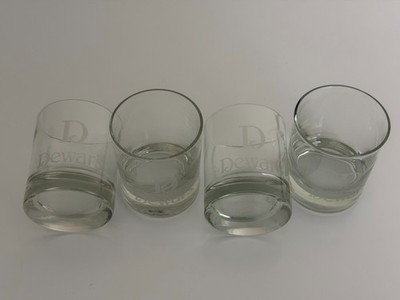 Dewar s Scotch Whisky Clear Glasses White Etched Logo Tumbler Barware Lot of 4