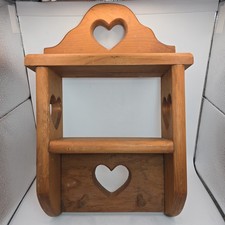 VTG Handmade Heart Wood Wall Shelf Cottage Core Farmhouse 2 Peg 15.25 In x 10 In