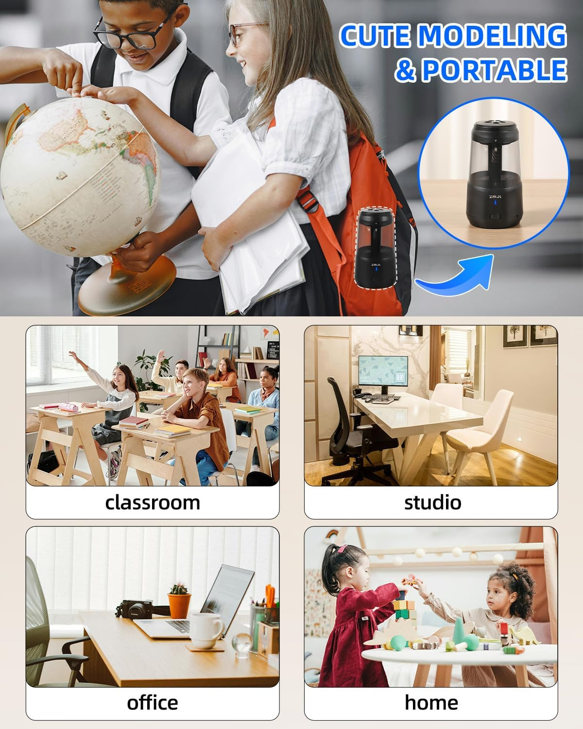 ZMOL Electric Pencil Sharpener with Helical Blade, Auto Stop, 5-Speed Adjustment