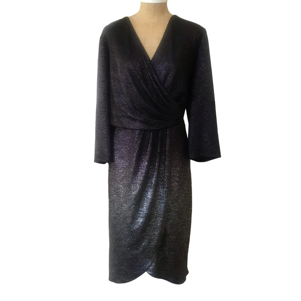 Vestido Lane Bryant Surplice Ombré Sparkle envoltório falso tamanho 20 excelente estado usado festa coquetel - Imagem 4 de 4