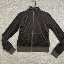Juicy Couture Vintage Black Velour Track Jacket Zip Up Y2K Medium 10307 USA Made