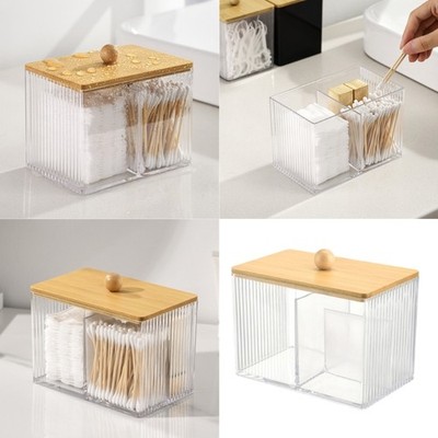 Multipurpose Bamboos Lid Cotton Pad Organizers Accessory for Home or Office