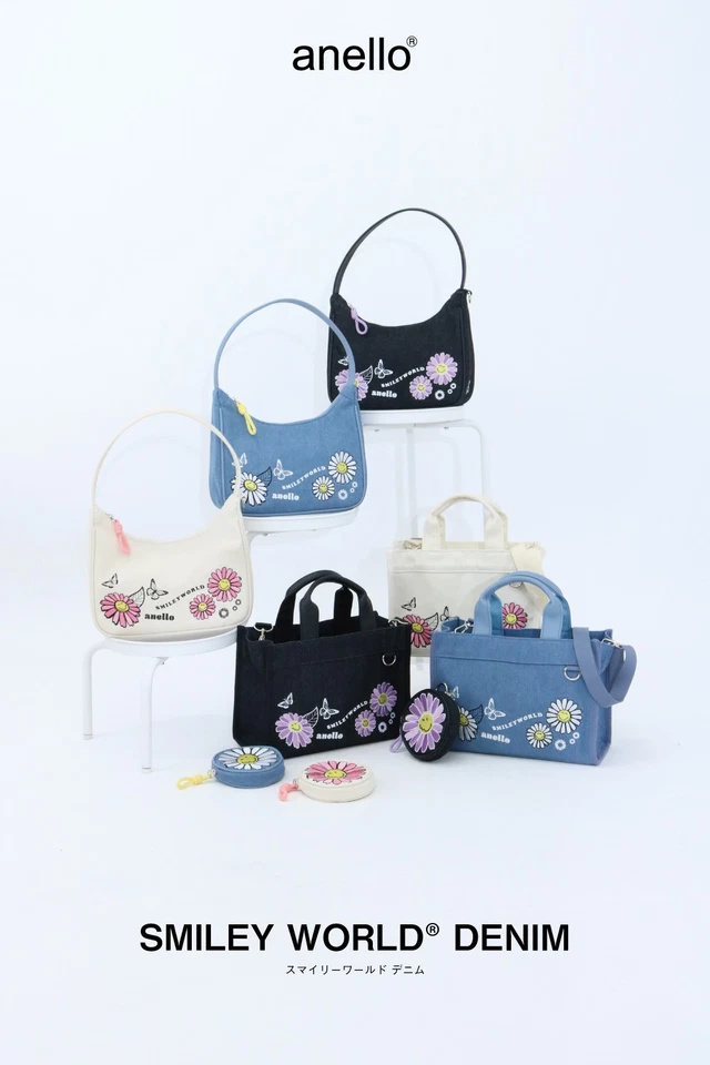 Bolso de Hombro Japón Anello【Smiley World】Edición Limitada Denim Bordado SAN002 Foto 2 de 4