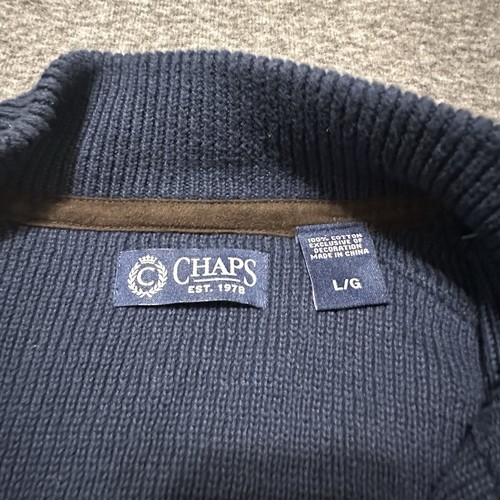 CHAPS Vest Blue with Shoulder Patches Mens Large Lightweight Full Zip Pockets - Picture 4 of 6