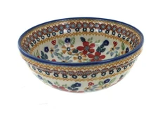 Blue Rose Polish Pottery Red Daisy Dessert Bowl