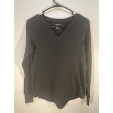 American Eagle Black Waffle Knit Thermal Long Sleeve Shirt Notch V-Neck XS
