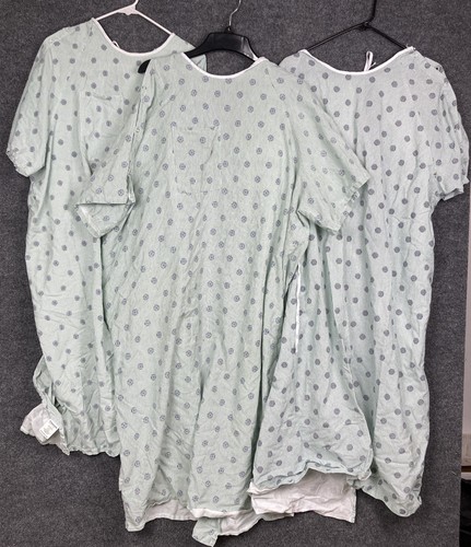 Lot of 3 Standard Textile Unisex Adult One Size Fits Most Hospital Gowns w/ Snap