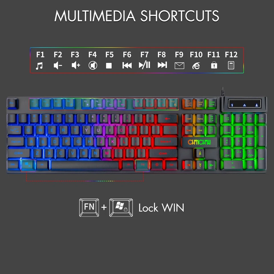 Teclado Y Mouse Gamer LED Retroiluminado USB 104 Teclas 3600DPI Botones Laterale - Image 2 of 4