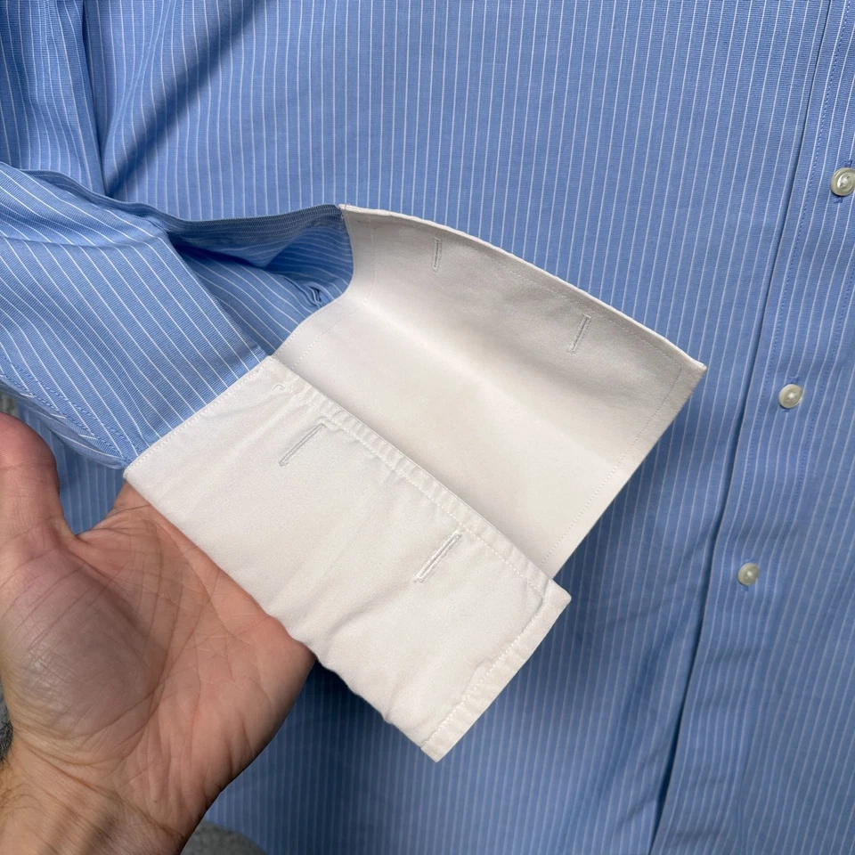 Brooks Brothers Dress Shirt Mens 18 35 Blue Contrast Collar French Cuffs Regular - Image 3 of 4