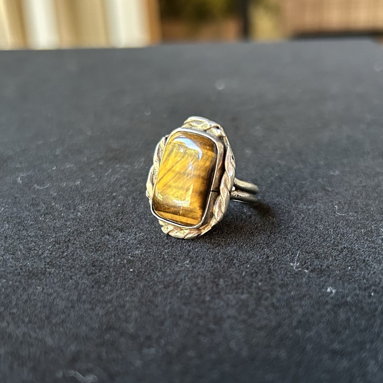 Vintage Silver Tiger Eye Statement Ring Size 7.75