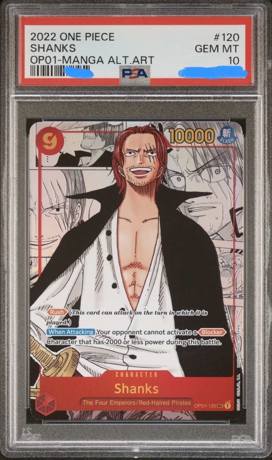 One Piece TCG OP01-120 SEC Shanks Manga Art PSA 10 English Romance Dawn