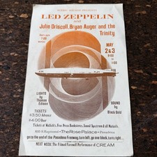 Led Zeppelin 1969 Rose Palace Original Concert Handbill AOR 3.60 Pasadena
