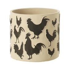 2er Set Pflanzt&ouml;pfe Huhn 14 cm & 11 cm, Hahn Henne Design, schwarz-wei&szlig;