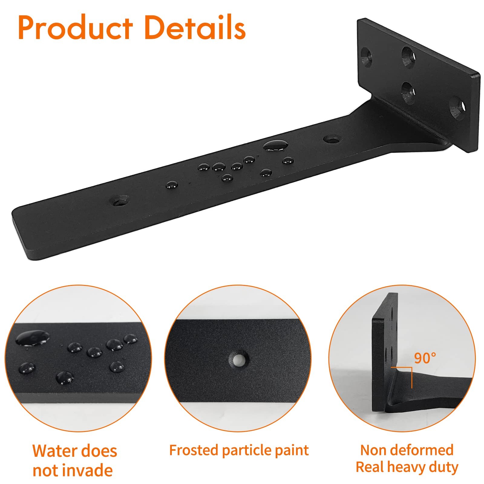 6" Heavy Duty Floating Shelf Brackets, Black Metal L Brackets, 6 Pack