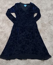 Simply Vera Wang Womens Size Small Long Sleeve Blue Black V-Neck Dress