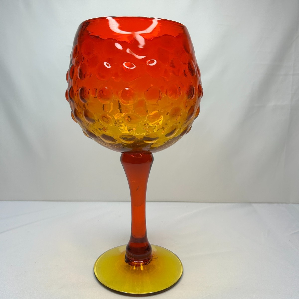 🧡RARE Vintage Blenko Tangerine Bubble Goblet #6049 – 1961 Catalog