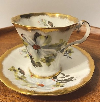 Vintage Adderley Dogwood Flowers Gold Tea Cup Saucer Royal Fine Bone China