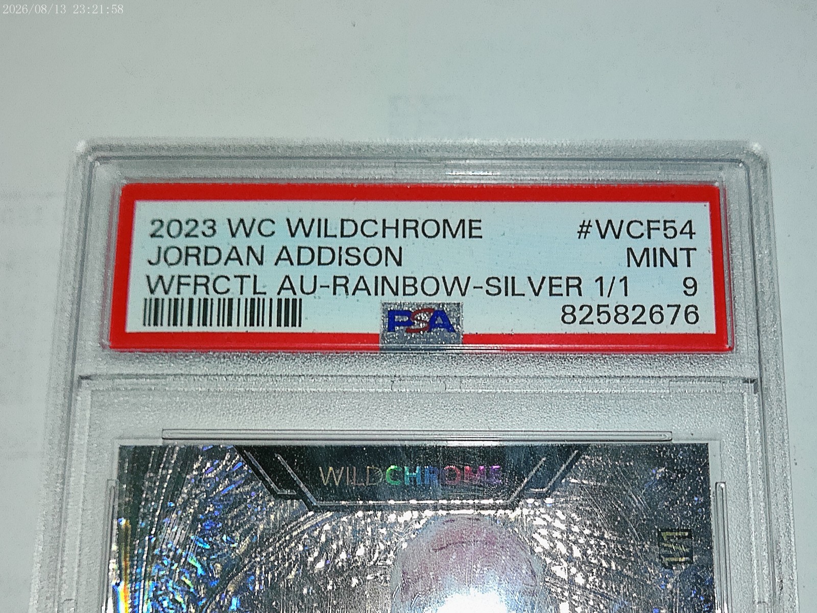 2023 Wild Card Wildchrome Jordan Addison WFRCTL AU-RAINBOW-SILVER 1/1 PSA 9 Mint view 3