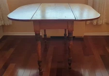 RARE Antique Drop Leaf Table c. 1820-1860 - Primitive Pine Sheraton Turned Legs