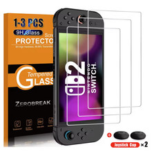Screen Protector Tempered Glass For Switch Nintendo 2 With Joystick Cap - 3PCS