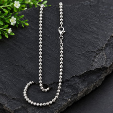 Solid 925 Sterling Silver 3MM Bead Ball Link Chain Necklace Beaded Ball Necklace