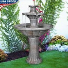 New Listing2-Tier Outdoor Water Fountain Concrete Garden Decor W/ Pump Patio Yard New