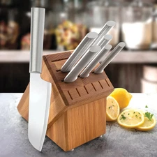 Rada Cutlery Essential Oak Block Set, Silver Handles