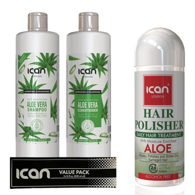 Aloe Vera Haarpflegeset, Shampoo und Conditioner je 500ml, Haarpolierer 207ml