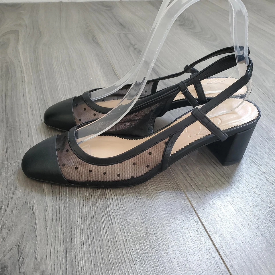 Zapatos J Crew para mujer talla 6 malla negra lunares tacón bloque con cordones elegantes Foto 3 de 4