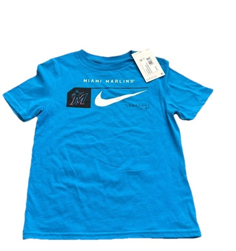 MLB Nike Miami Marlins kids blue Nike and marlins logo tee shirt size M 5/6 NWT