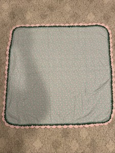 Handmade Crocheted Edge Blanket 29” X 30” Pastel Pink Green Blue Flowers