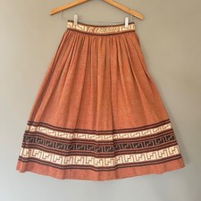 Vintage 26" Waist Mexican Oaxaca El Laberinto Maxi Skirt Blush Embroidered 50's