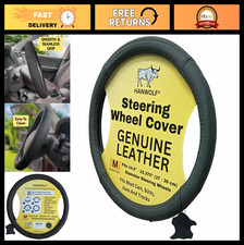 Genuine Leather Steering Wheel Cover 15 Universal Fit Heat Resistant Non-sli