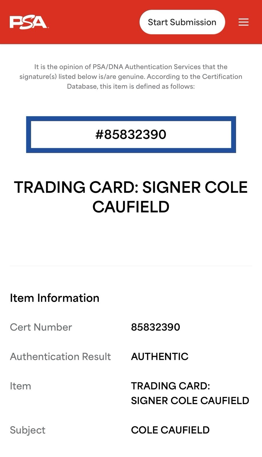 Cole Caufield Signed Card OPC Glossy Rookies Slabbed PSA DNA PSA/DNA IP Auto a view 3