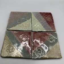 4 Piece Coaster Set 3  X 3  Ceramic Tiles Painted Sealed One Of A Kind