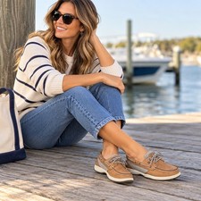 Sperry Top-Sider Leather Boat Shoes Mesh Panel Lace Up Non Slip Tan Women's 6M